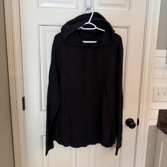 Vince Raw Edge Ribbed Hoodie In Black 45665 - Picture 2 of 9